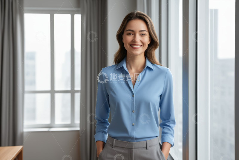 高清大图下载【趣麦麦图】办公室内微笑的年轻商务女性