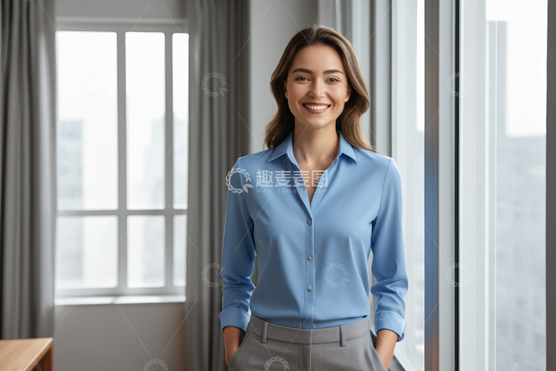办公室内微笑的年轻商务女性