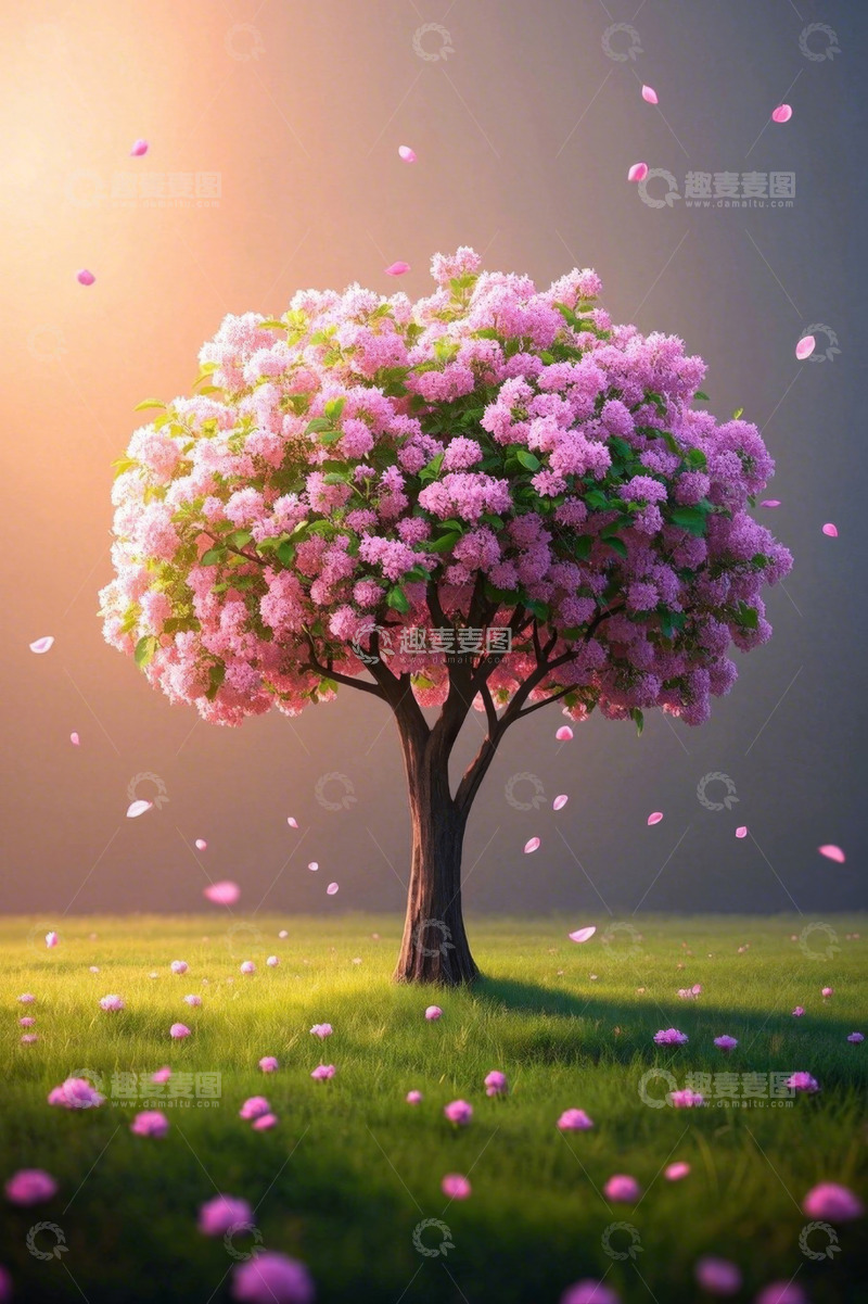 高清大图下载【趣麦麦图】阳光下盛开的粉色樱花树