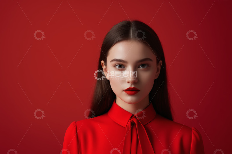 高清大图下载【趣麦麦图】红衣女子正面特写