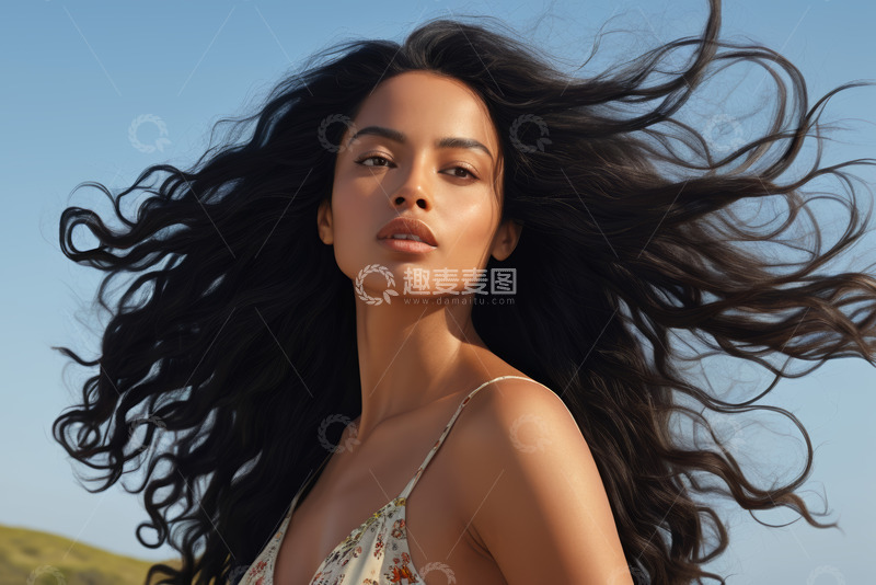 高清大图下载【趣麦麦图】长发女子户外特写