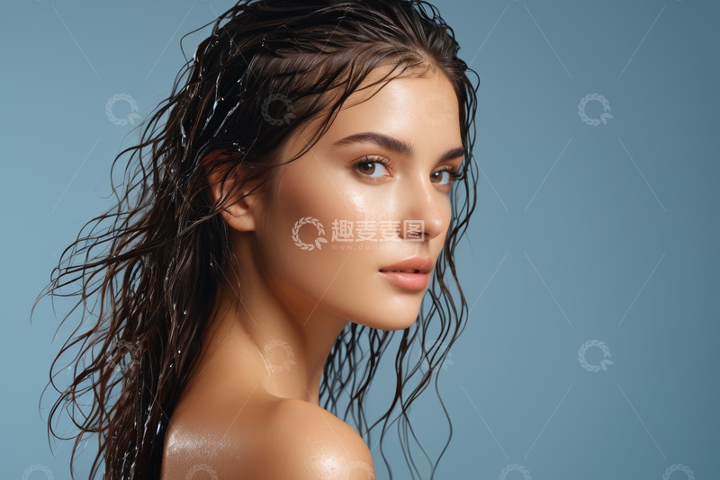 高清大图下载【趣麦麦图】女性湿发肖像特写