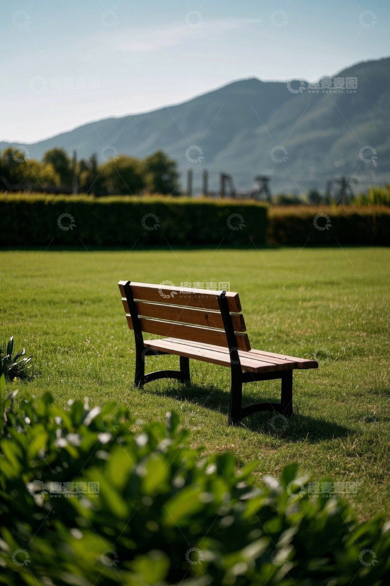 高清大图下载【趣麦麦图】草地上的休闲长凳