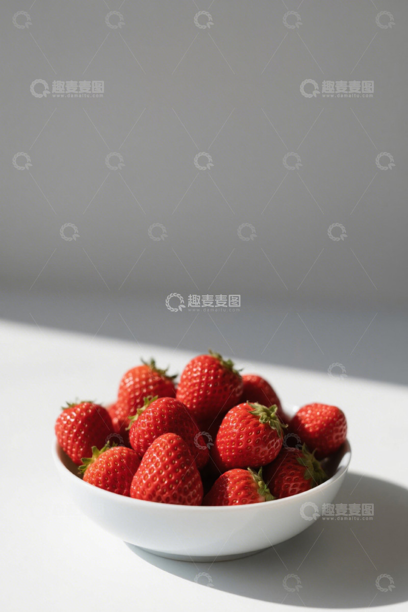 高清大图下载【趣麦麦图】白色碗装新鲜草莓特写