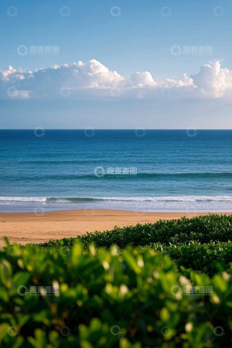 高清大图下载【趣麦麦图】海滩海洋蓝天白云风景