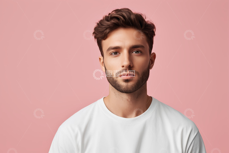 高清大图下载【趣麦麦图】穿着白T恤的年轻男性肖像