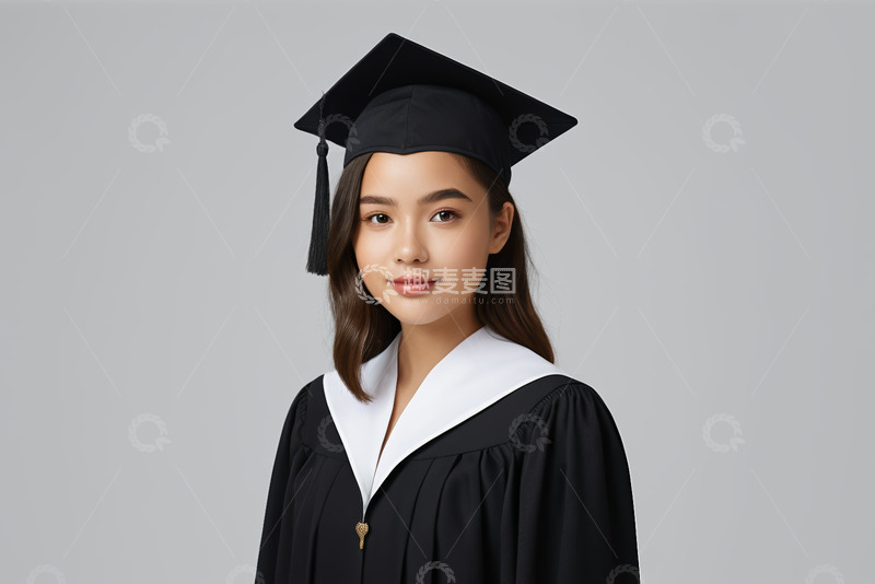 高清大图下载【趣麦麦图】身着学士服的年轻毕业生肖像