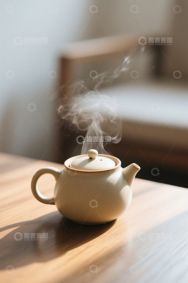 高清大图下载【趣麦麦图】桌上热气腾腾的中式茶壶