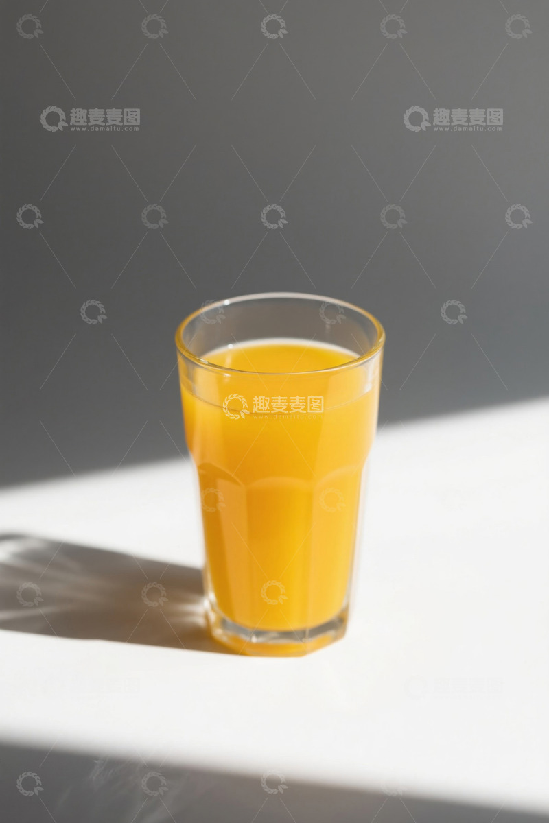 高清大图下载【趣麦麦图】玻璃杯中的鲜榨橙汁特写