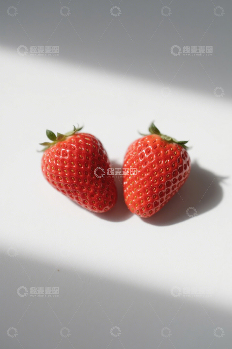 高清大图下载【趣麦麦图】两个新鲜草莓静物特写