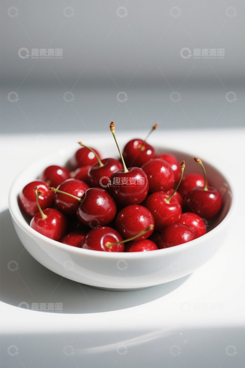 高清大图下载【趣麦麦图】白色碗中盛放的新鲜樱桃