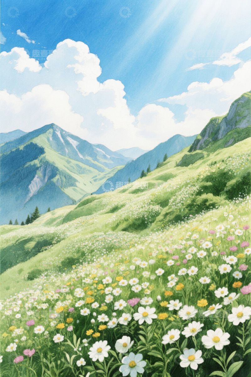 高清大图下载【趣麦麦图】山间草地花卉自然风光