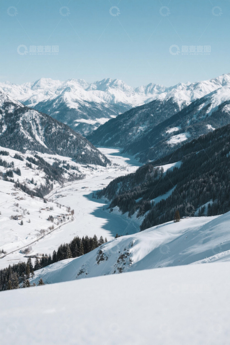 高清大图下载【趣麦麦图】雪山山谷自然景观