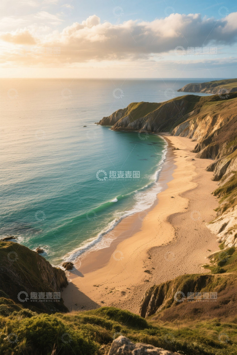 高清大图下载【趣麦麦图】海边沙滩与起伏山峦风景