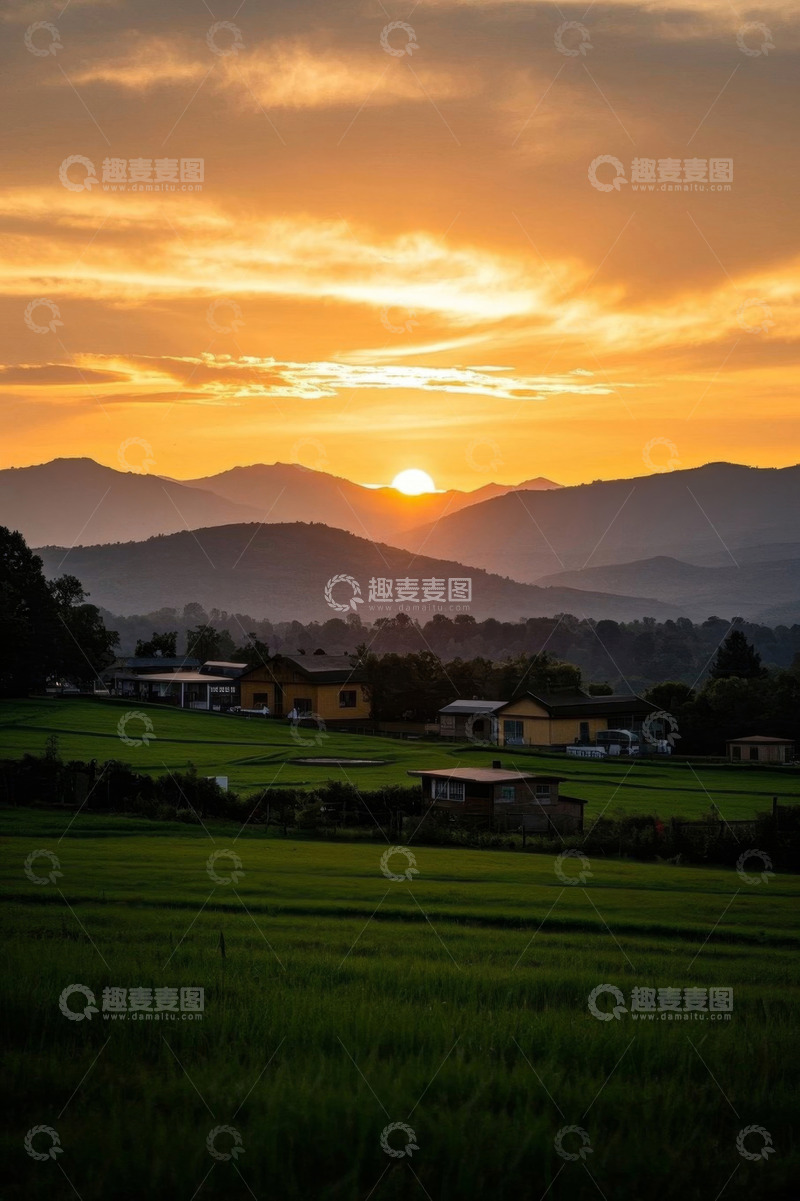 高清大图下载【趣麦麦图】乡村田野日落景色