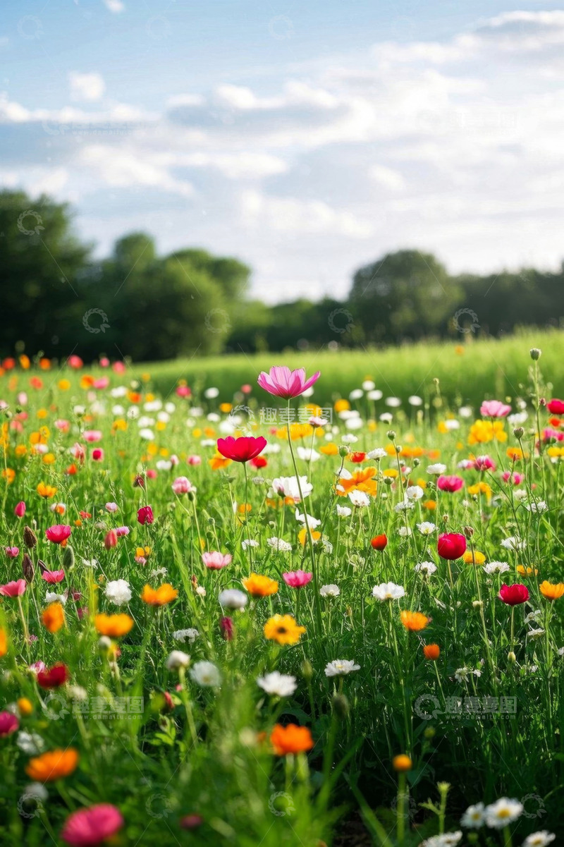 高清大图下载【趣麦麦图】多彩野花盛开的草地