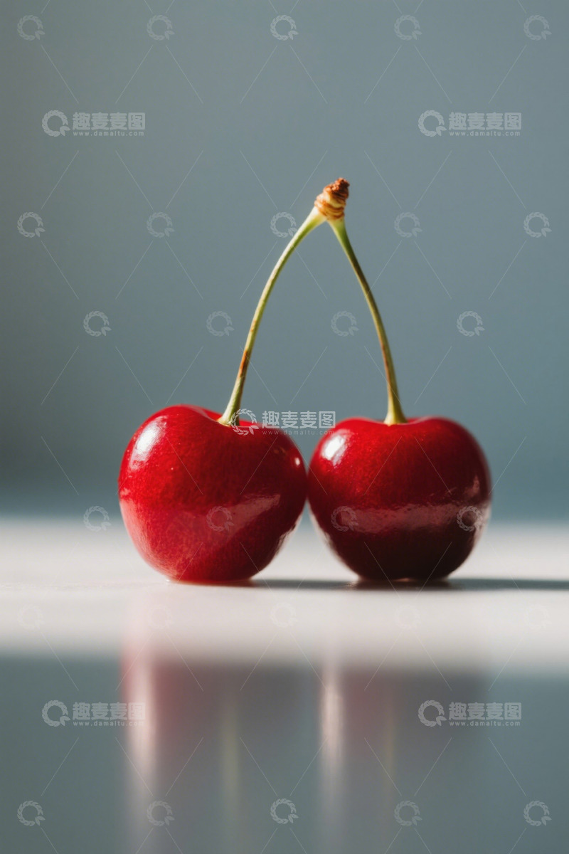 高清大图下载【趣麦麦图】两颗相连的红色樱桃特写