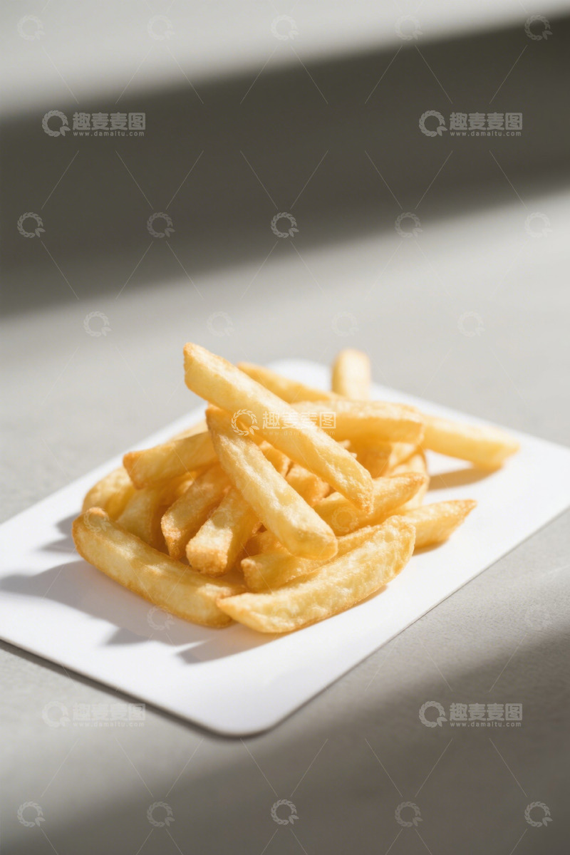 高清大图下载【趣麦麦图】白色盘子上的美味油炸薯条