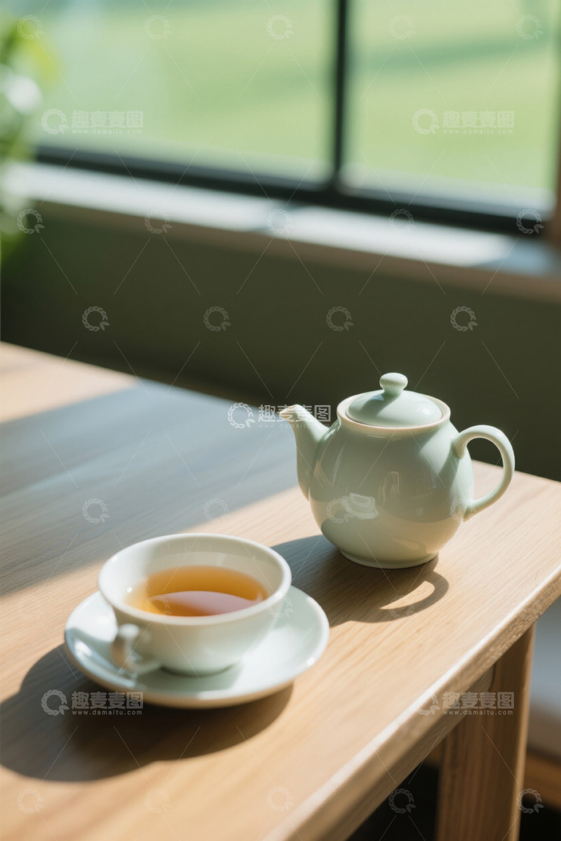 高清大图下载【趣麦麦图】桌上茶壶与盛茶的茶杯