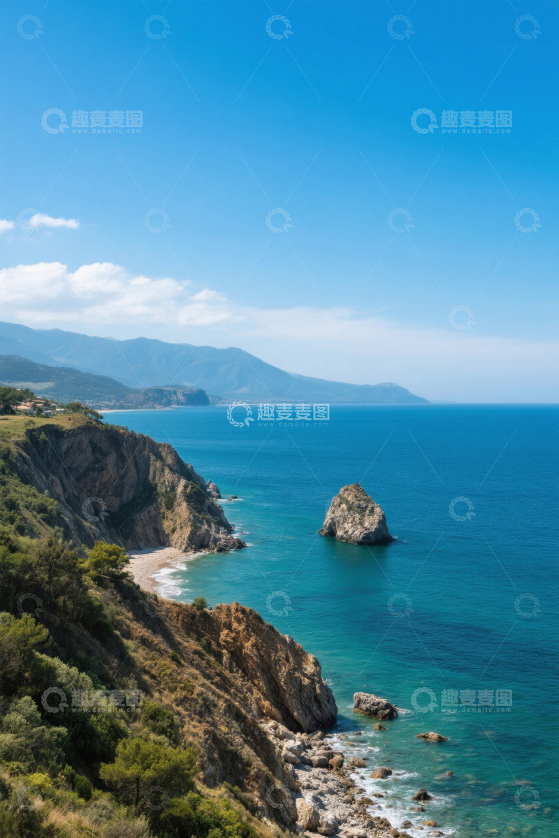 高清大图下载【趣麦麦图】海岸边的山峦与海景风光