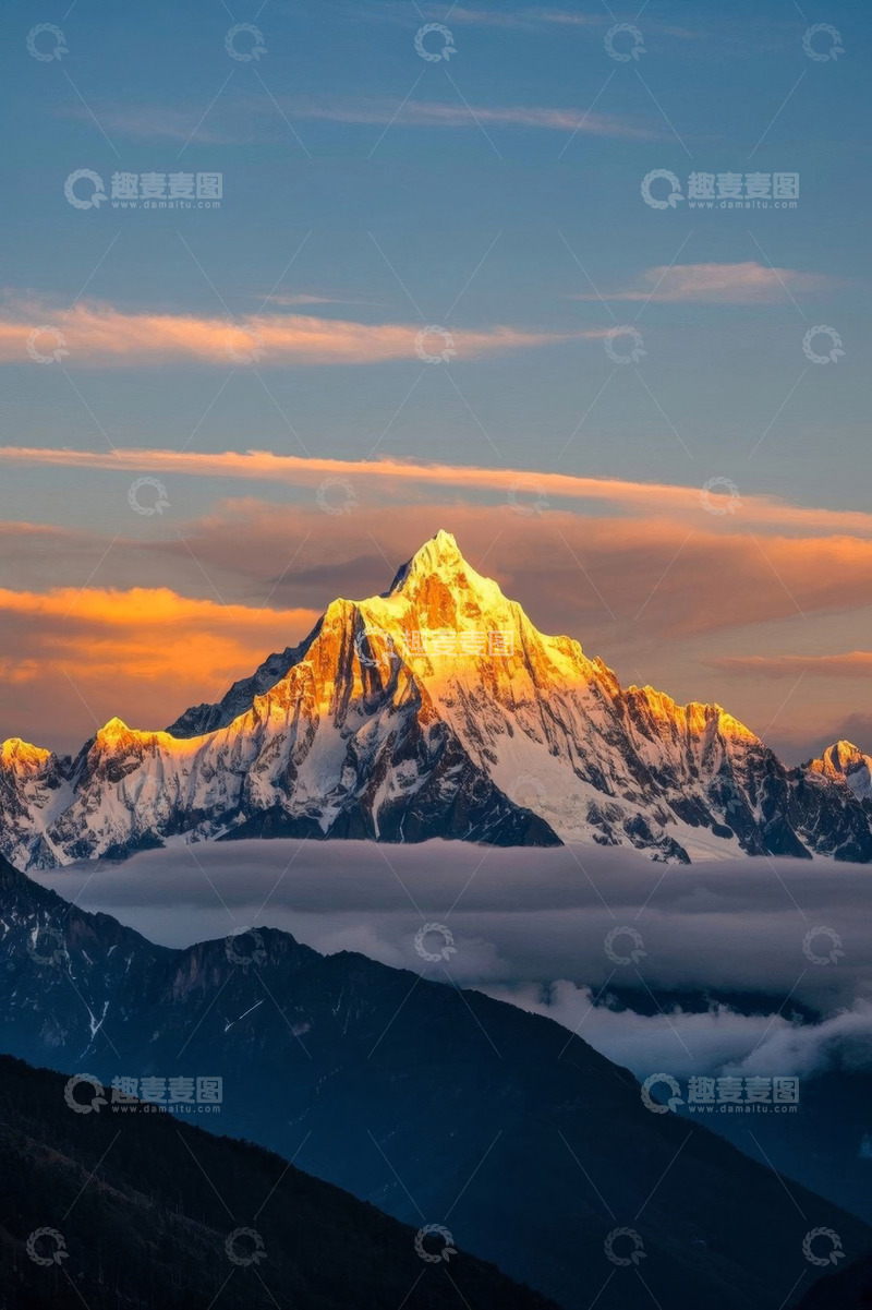 高清大图下载【趣麦麦图】日照金山雪山风光