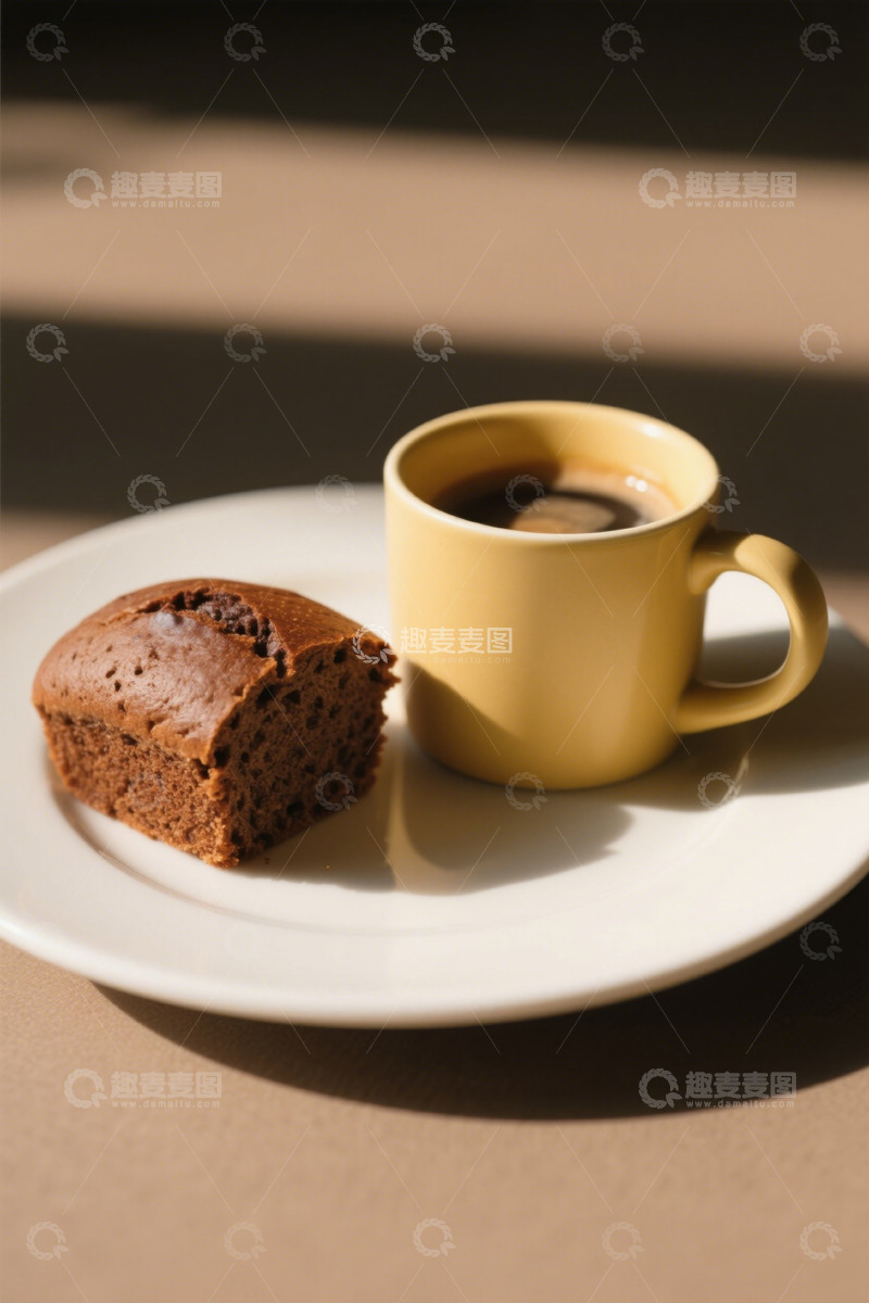 高清大图下载【趣麦麦图】咖啡搭配巧克力蛋糕静物