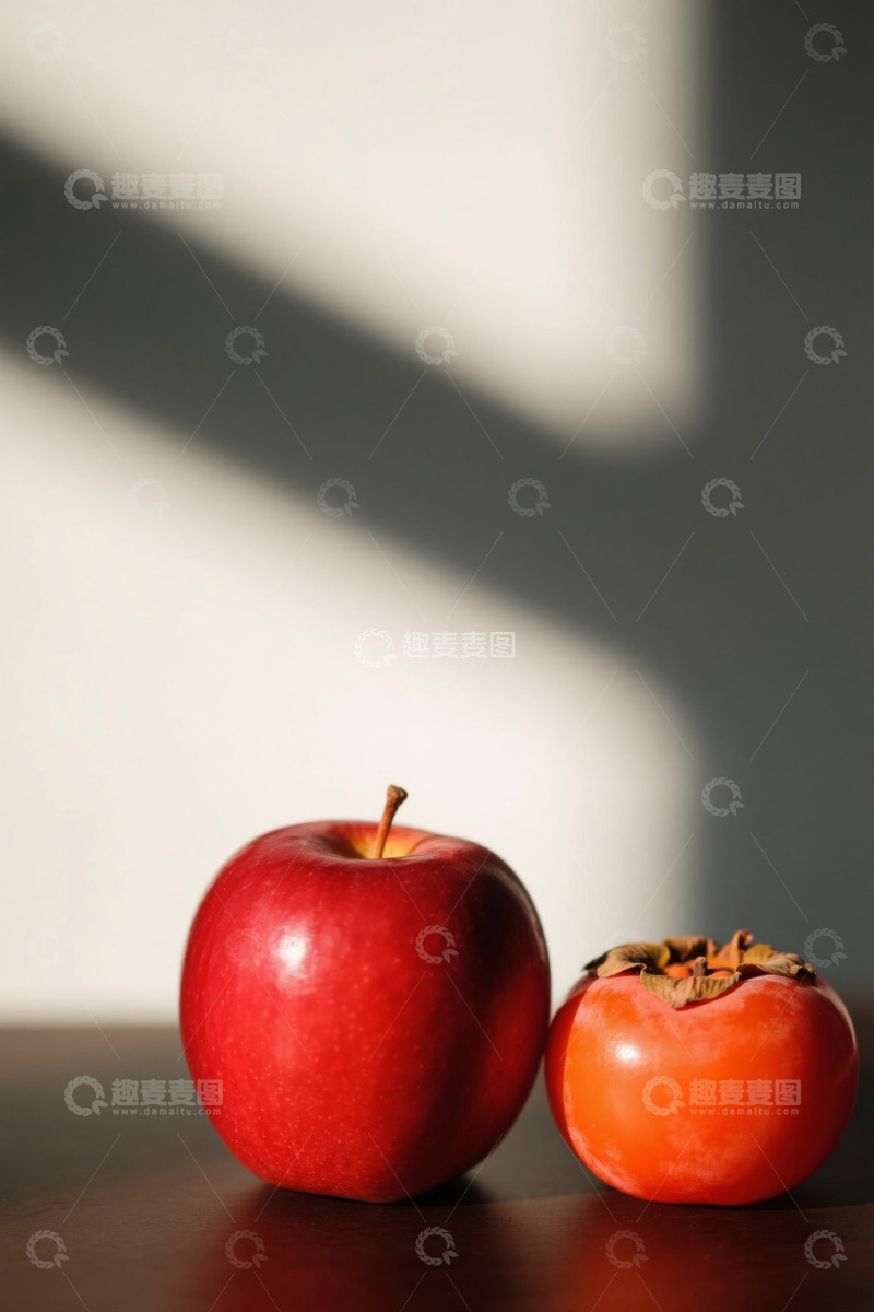 高清大图下载【趣麦麦图】红苹果与柿子静物特写