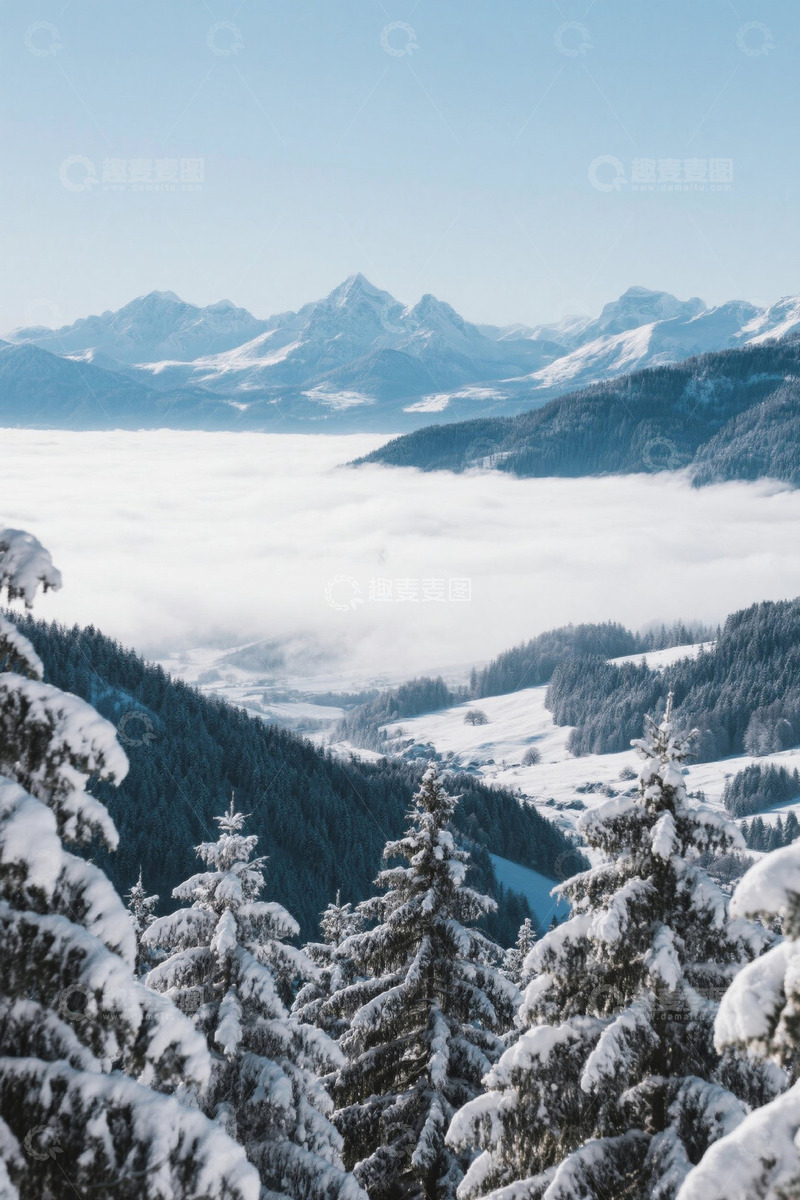 高清大图下载【趣麦麦图】雪山森林云海自然风光