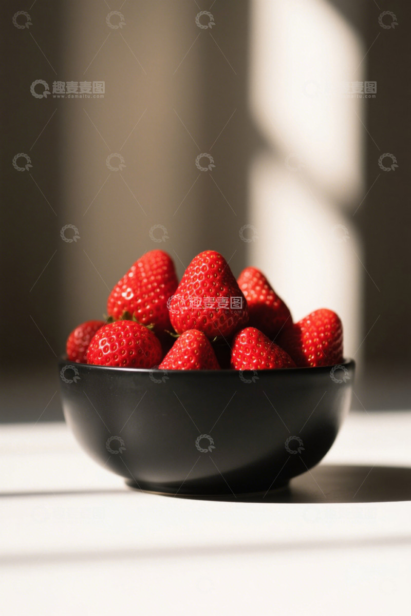 高清大图下载【趣麦麦图】黑色碗中新鲜草莓