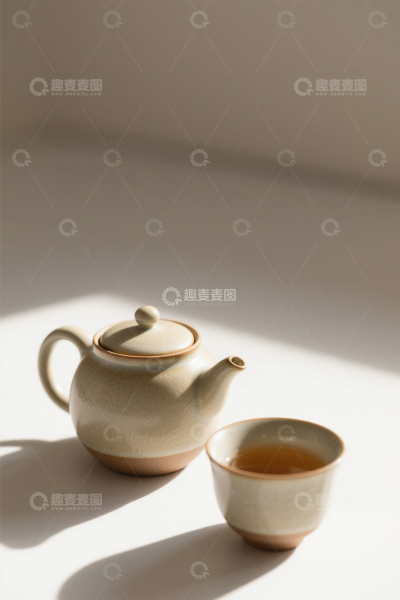 高清大图下载【趣麦麦图】中式茶壶与茶杯静物场景