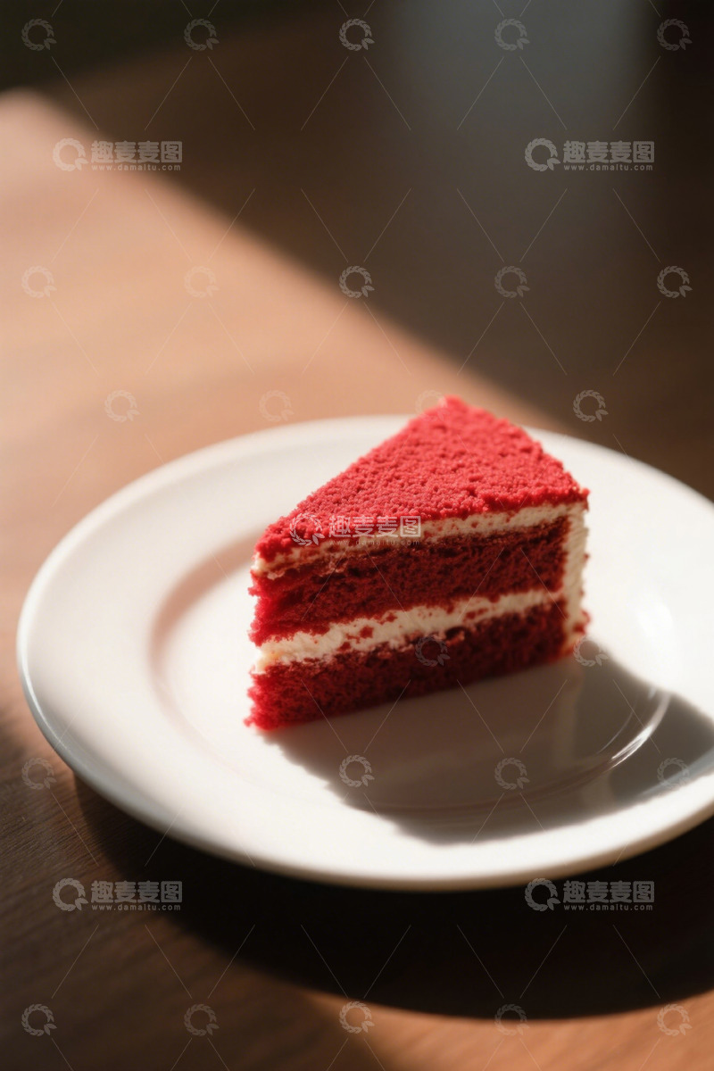高清大图下载【趣麦麦图】白色盘子上的红丝绒蛋糕