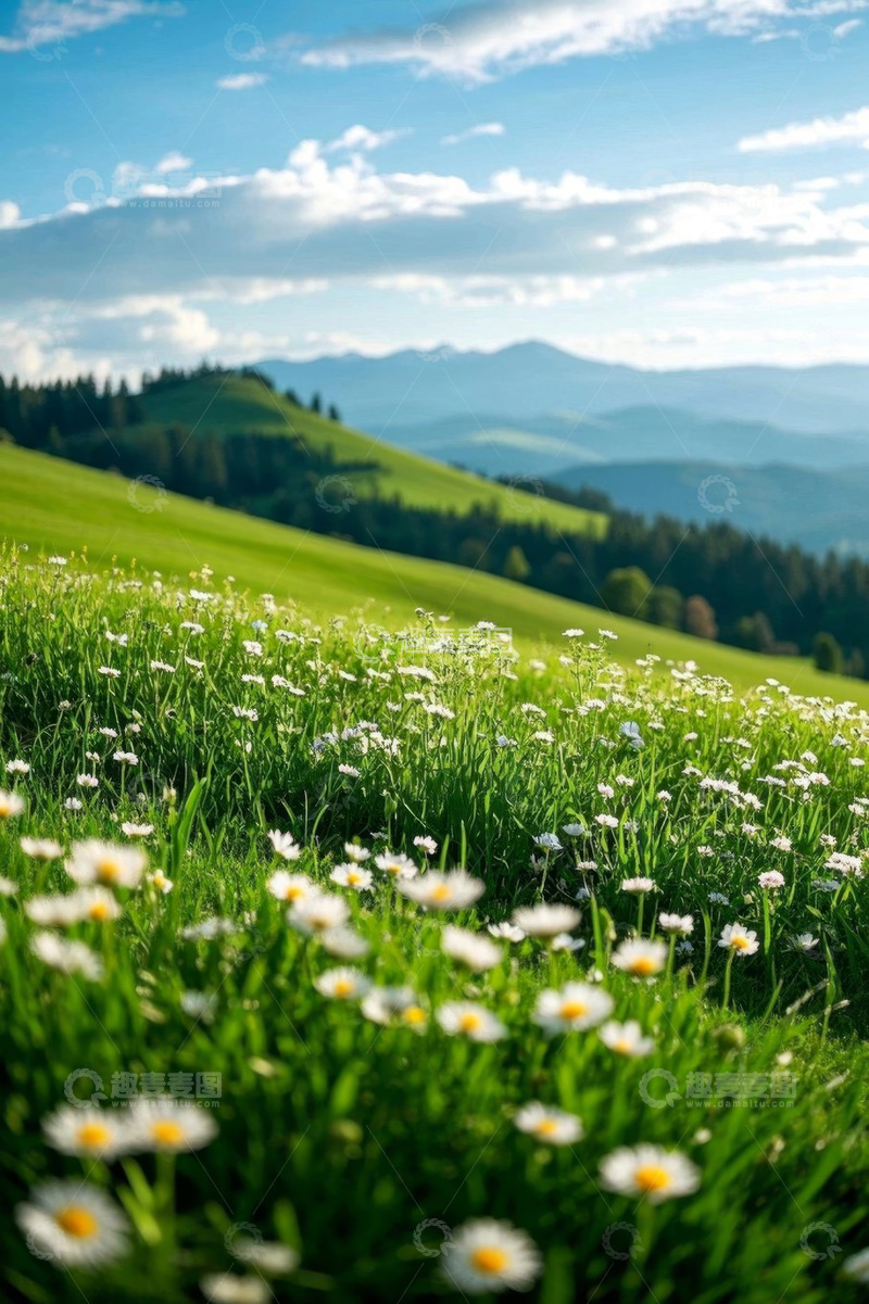高清大图下载【趣麦麦图】山间草地盛开的白色小花