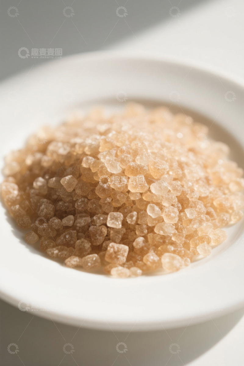 高清大图下载【趣麦麦图】白盘内堆叠的褐色晶体状食物