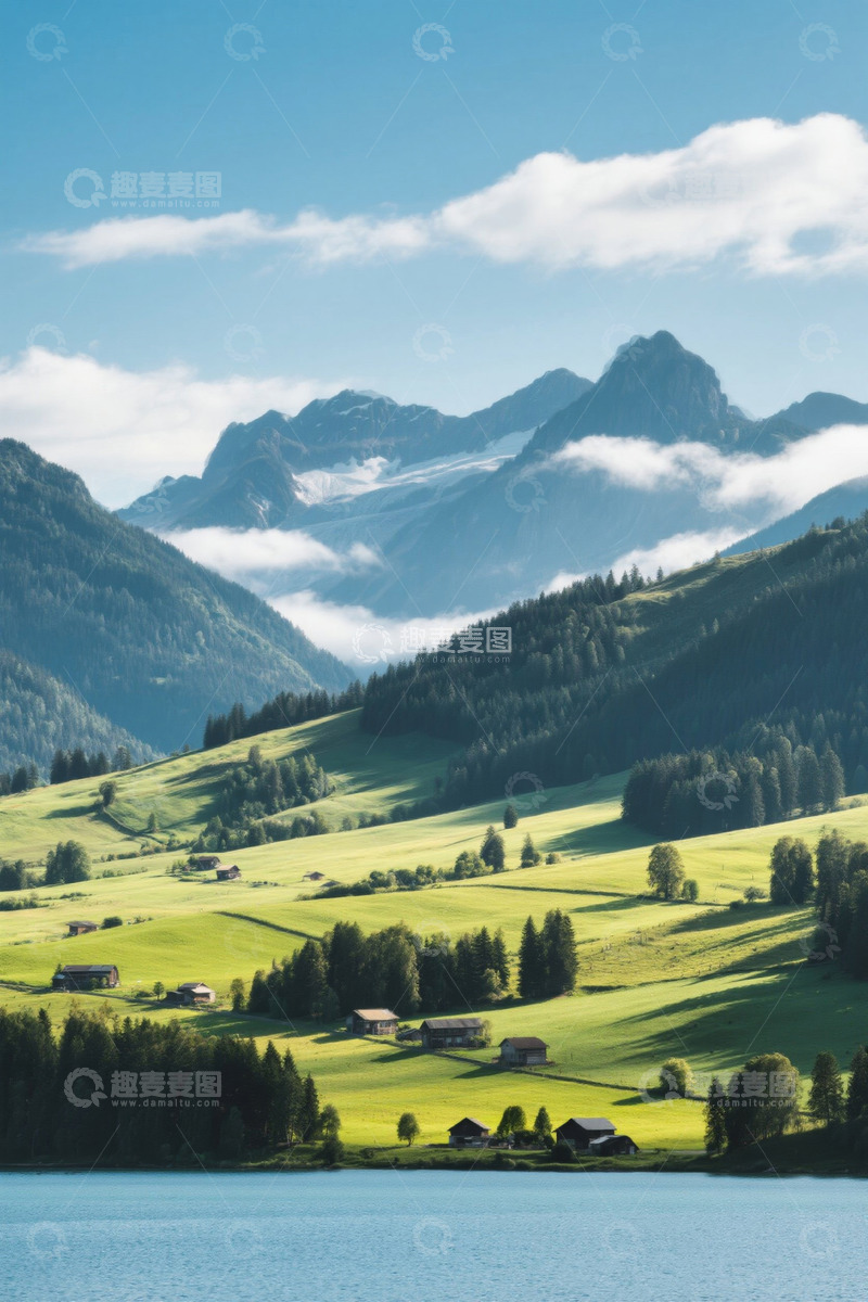 高清大图下载【趣麦麦图】山间湖畔绿野风光