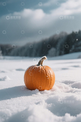 雪地中的橙色南瓜