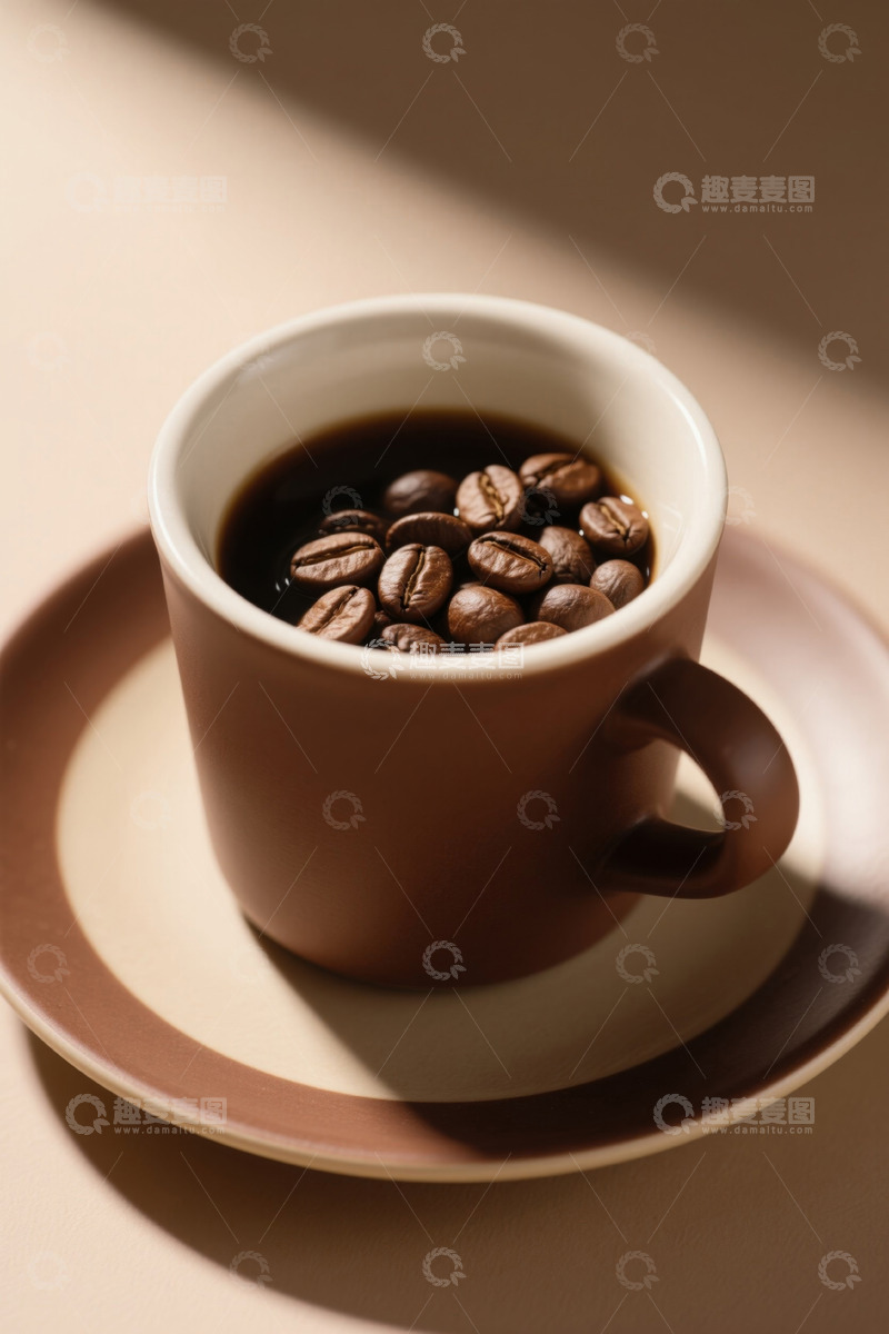 高清大图下载【趣麦麦图】装着咖啡豆的棕色咖啡杯