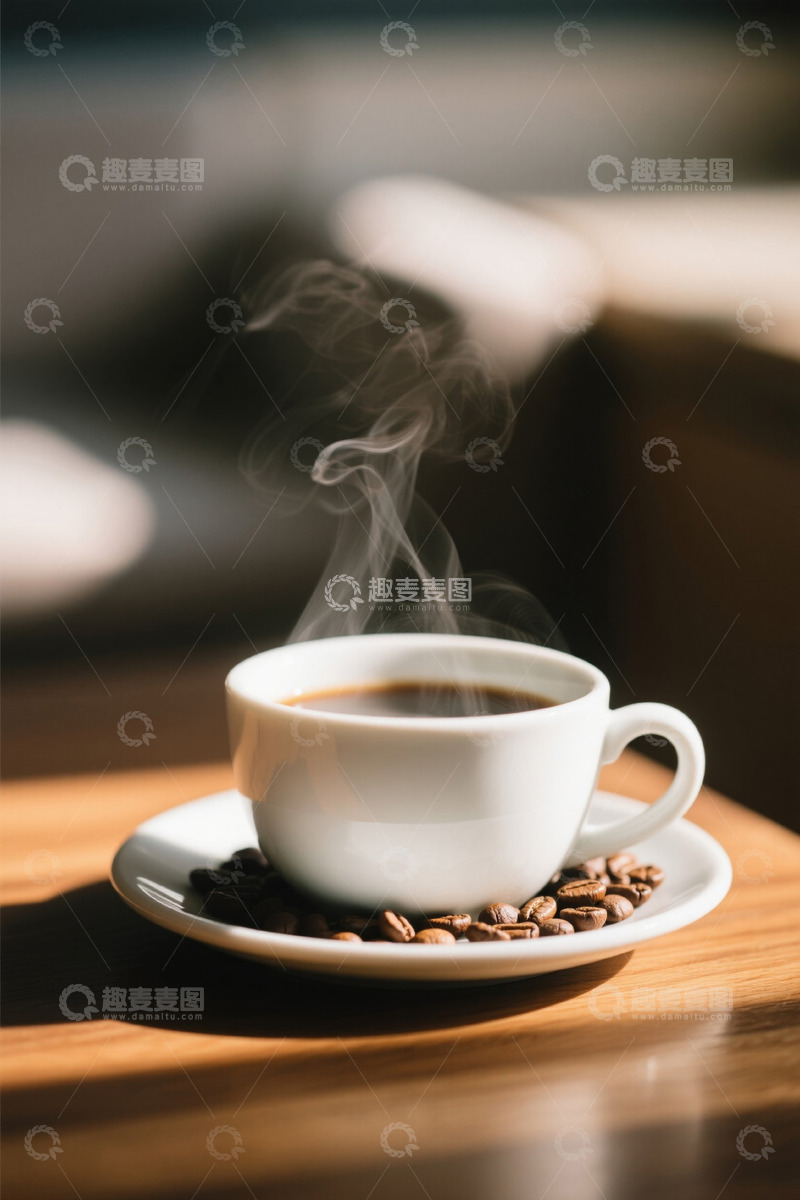 高清大图下载【趣麦麦图】桌上热气腾腾的咖啡杯