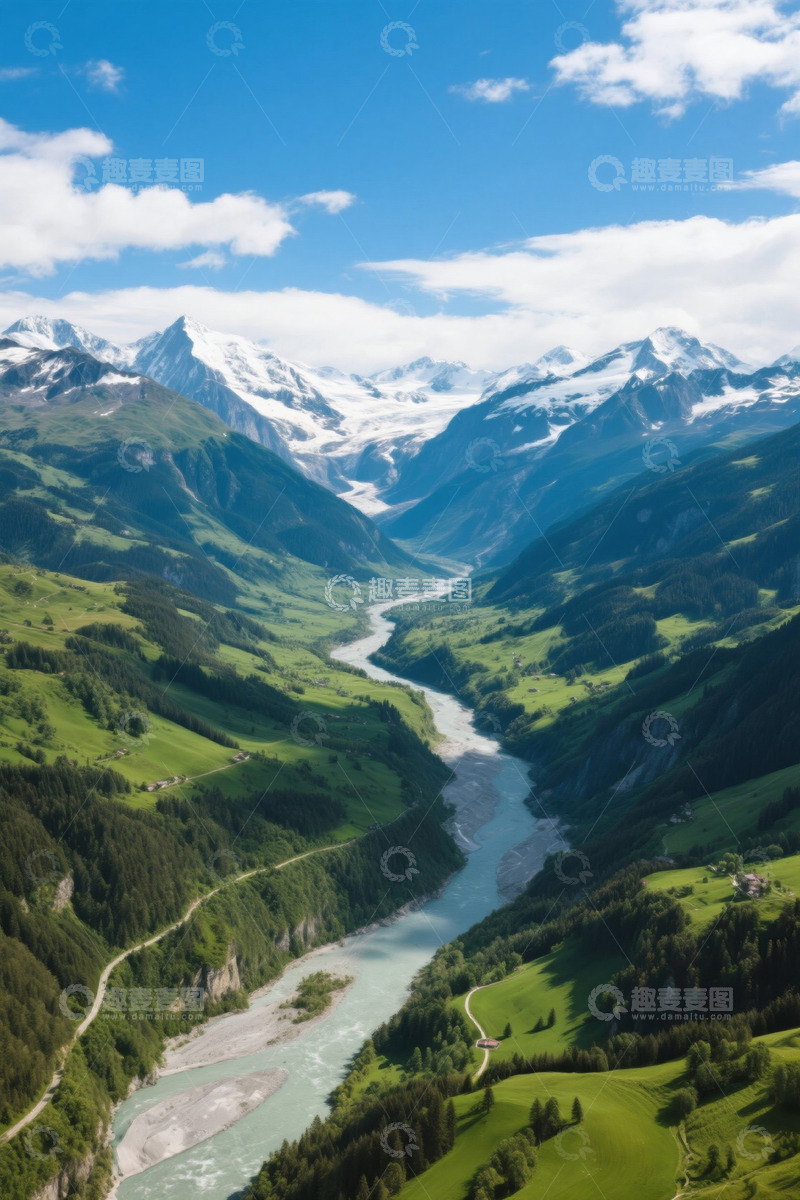 高清大图下载【趣麦麦图】阿尔卑斯山谷河流自然风光