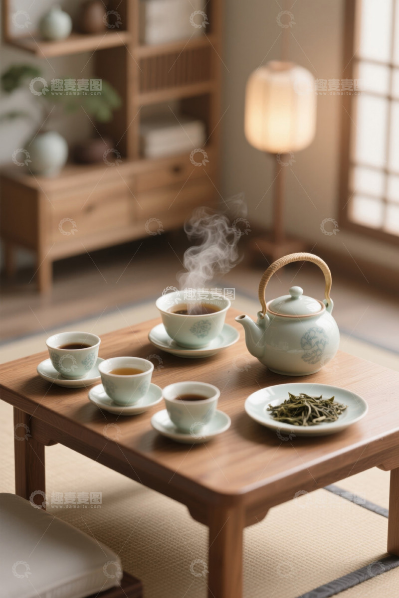 高清大图下载【趣麦麦图】室内茶具与茶叶静物场景