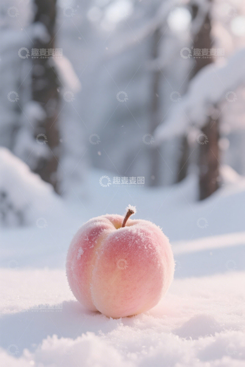 高清大图下载【趣麦麦图】雪地上的新鲜桃子