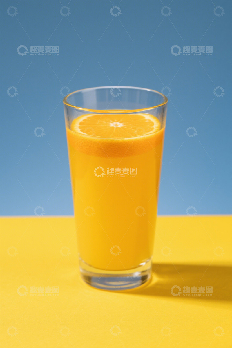 高清大图下载【趣麦麦图】玻璃杯中的新鲜橙汁