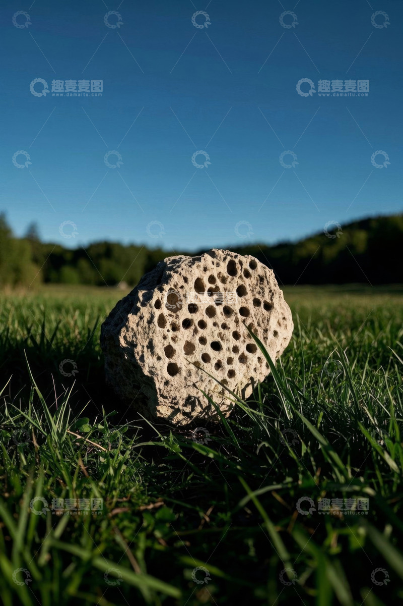 高清大图下载【趣麦麦图】草地上孔洞岩石特写