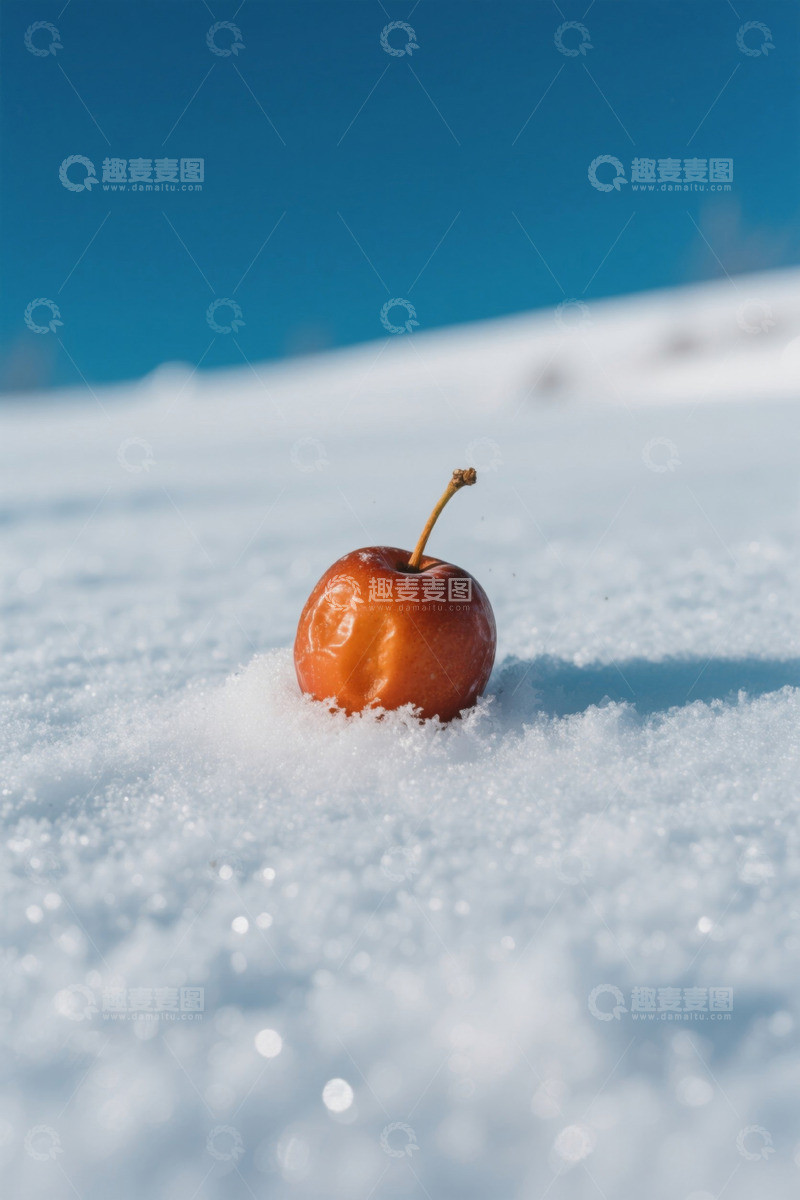 高清大图下载【趣麦麦图】雪地上的红苹果