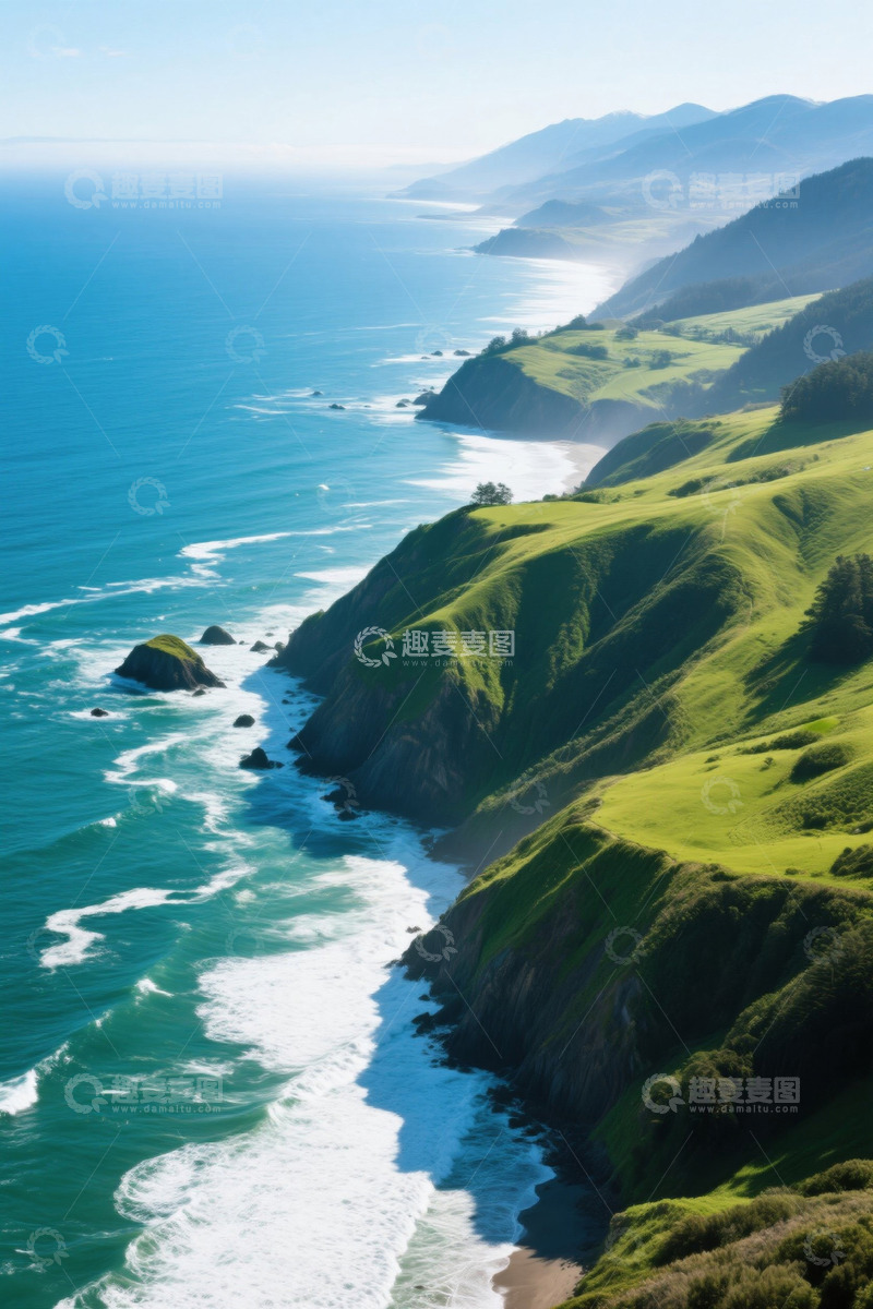 高清大图下载【趣麦麦图】海岸青山与蓝色海洋风景