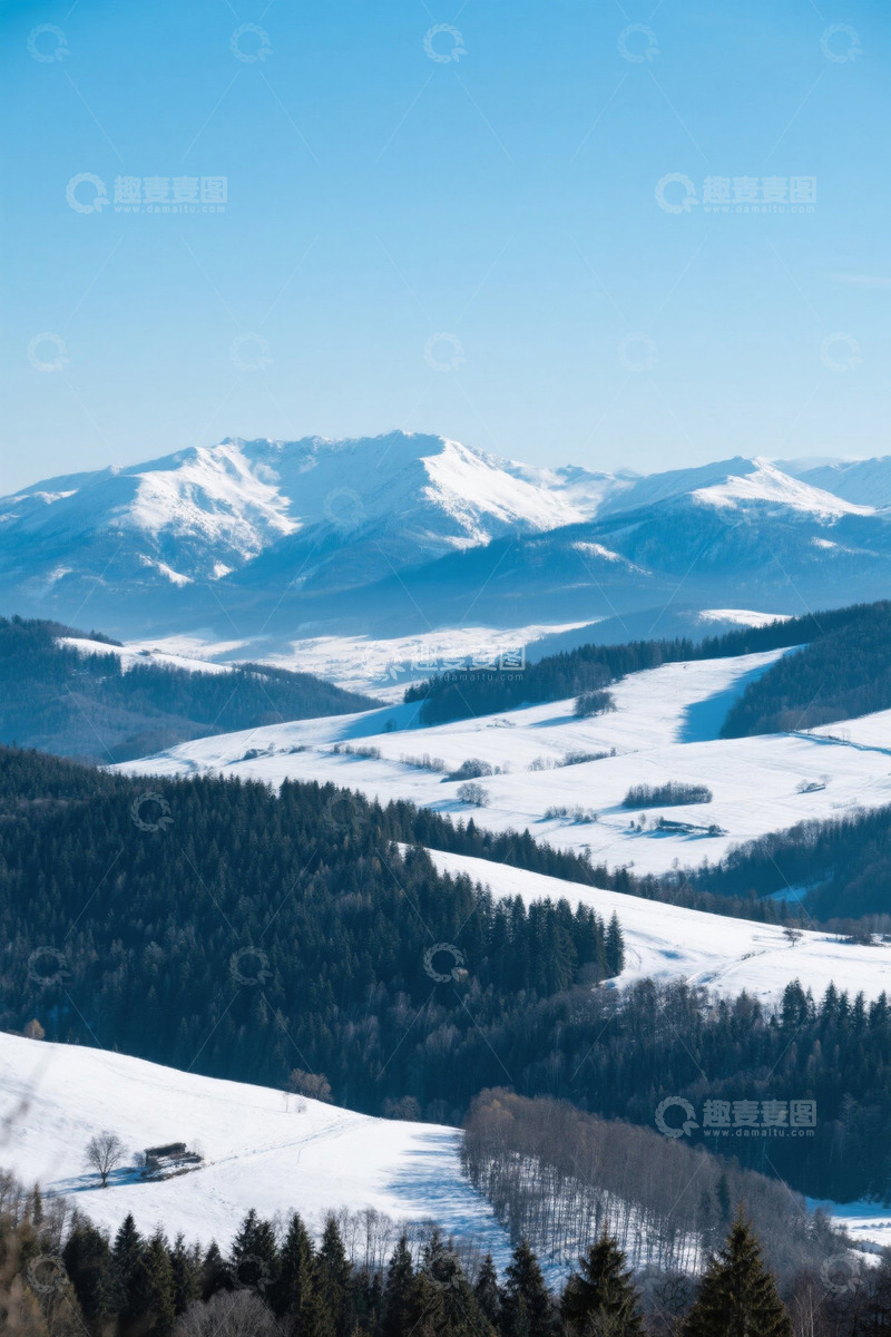 高清大图下载【趣麦麦图】雪山森林冬日户外风景