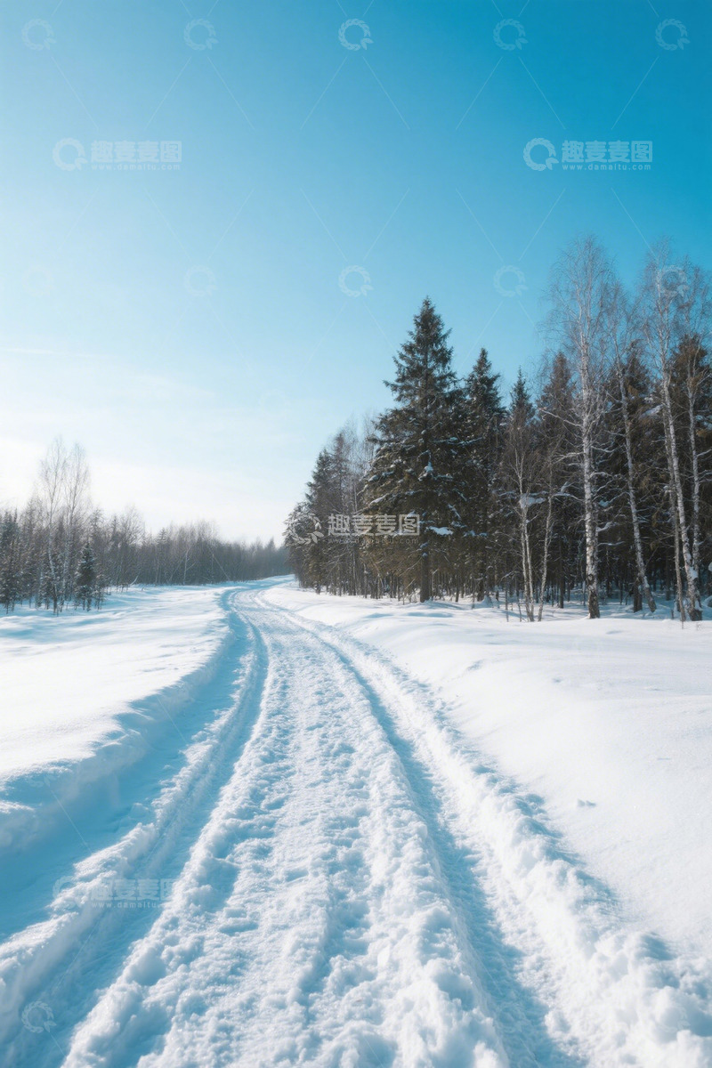 高清大图下载【趣麦麦图】雪地林间道路风景