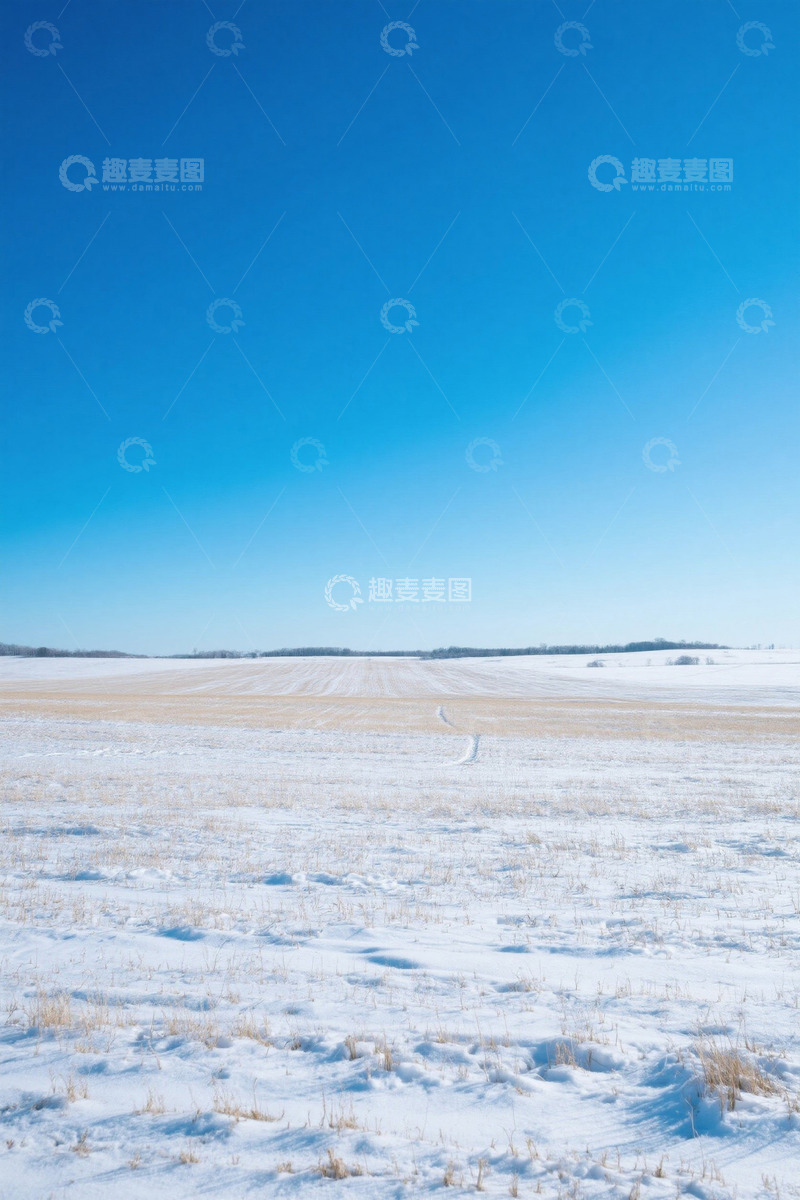 高清大图下载【趣麦麦图】冬日雪覆盖的开阔田野