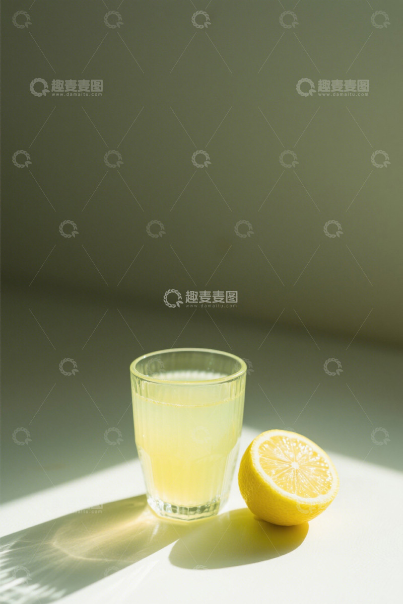 高清大图下载【趣麦麦图】玻璃杯中的黄色饮料与柠檬