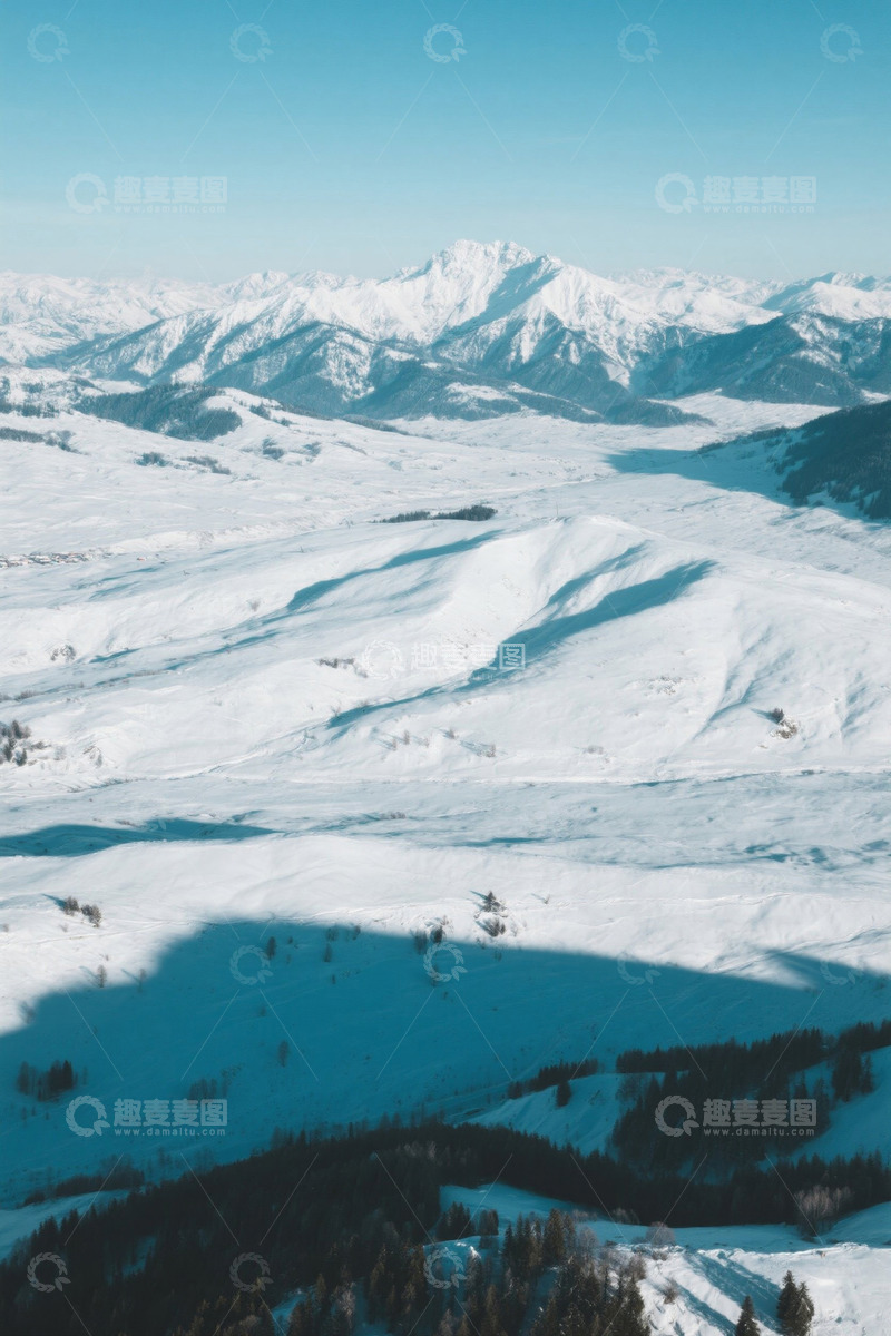 高清大图下载【趣麦麦图】雪山雪景空中俯瞰全景