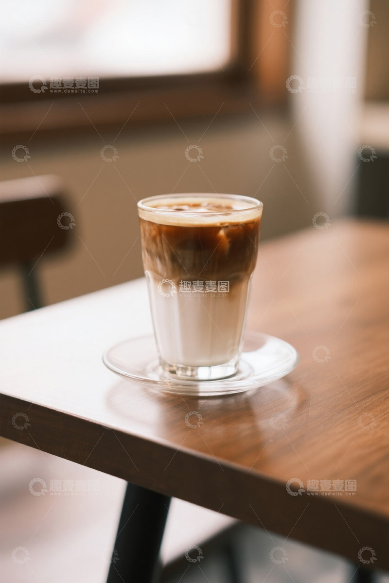 高清大图下载【趣麦麦图】木桌上的玻璃杯装咖啡